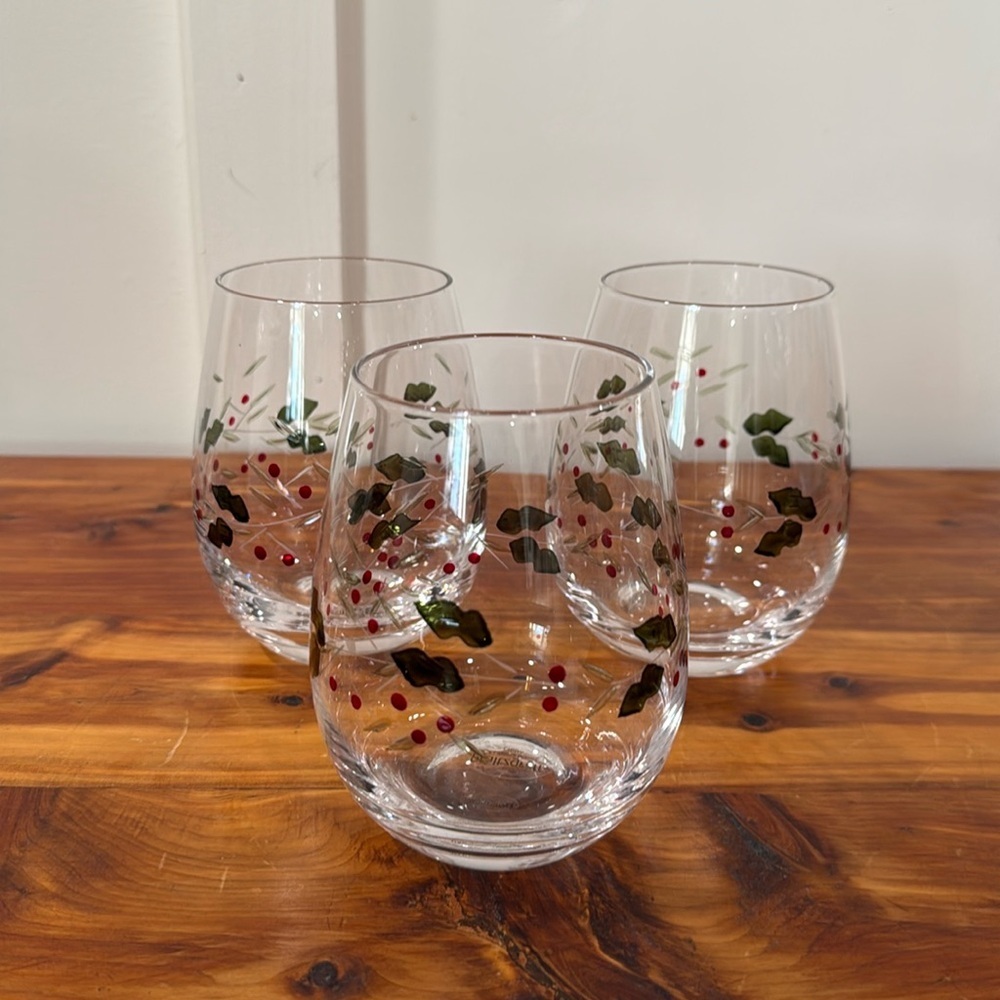 Pfaltzgraff Winterberry Stemless Wine Glasses x 3
